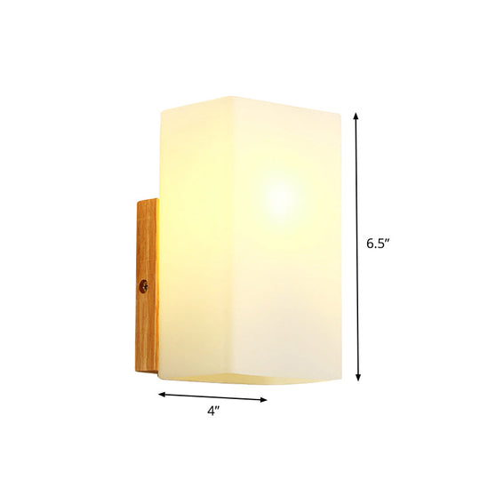 Minimalist Cube Wall Sconce With Opal Glass And Wood Detail