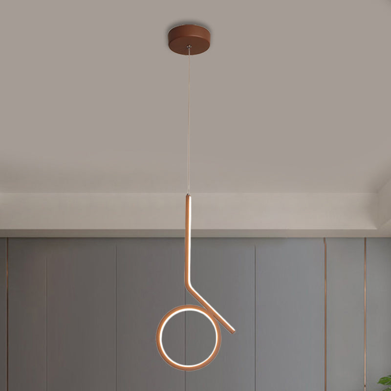 Round And Bent Linear Pendant Metallic Led Ceiling Fixture - Modernism Design In Brown Warm/White