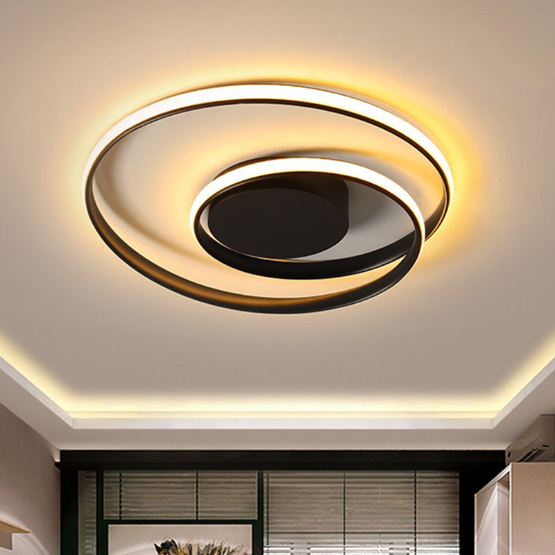 Contemporary Led Ceiling Flush Mount In Black/White - 18/23.5 Wide With Warm/White Light