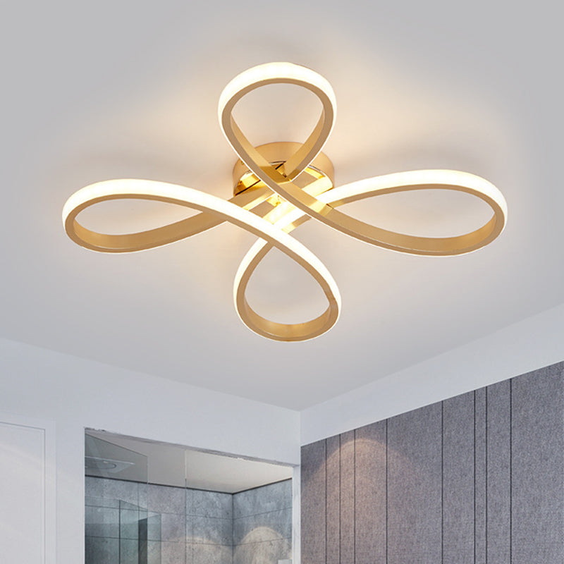 Chinese Knot Modern Metallic Led Gold Semi Flush Ceiling Lamp Warm/White Light 19.5’/25.5’ Wide