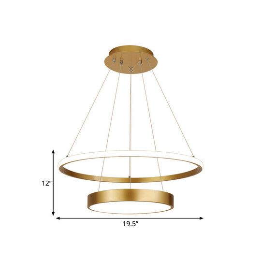 Modern 2-Tier Metallic Ring Led Chandelier In Gold - Warm/White Lighting