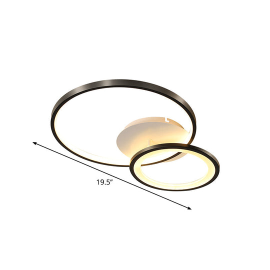 16’/19.5’ Minimal Iron Bedroom Led Ceiling Mount Lamp - Warm/White Light Black