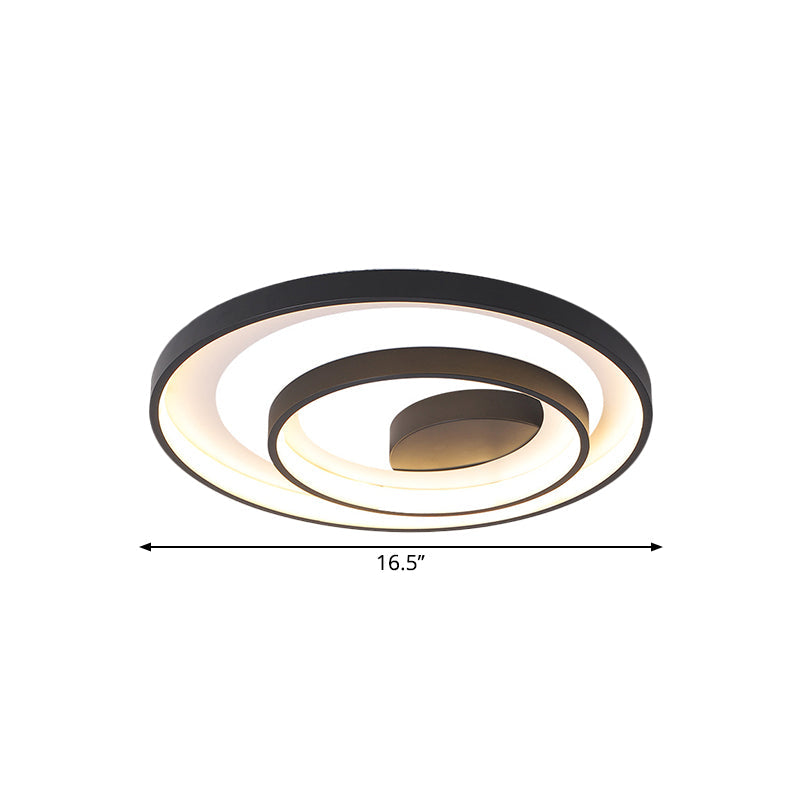 Circle Ceiling Lamp - Metallic Flush Mount Lighting In Black With Warm/White Led Light