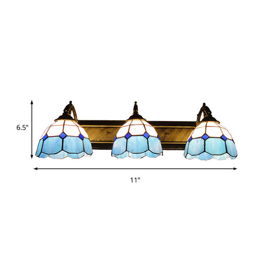 Mediterranean Dome Stained Glass Vanity Lighting With 3 Lights - Aged Brass Wall Sconce