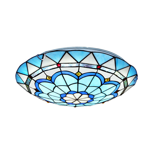 Baroque Bowl Flush Mount Stained Glass Ceiling Light In Blue/Blue - Brown - 12’/16’/19.5’ Wide