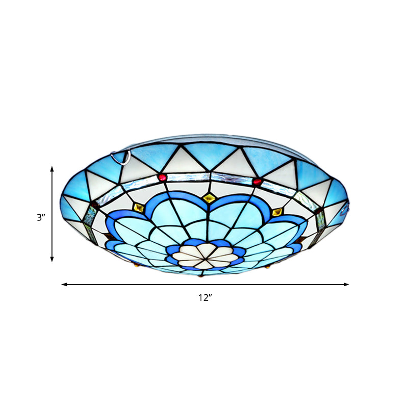 Baroque Bowl Flush Mount Stained Glass Ceiling Light In Blue/Blue - Brown - 12’/16’/19.5’ Wide