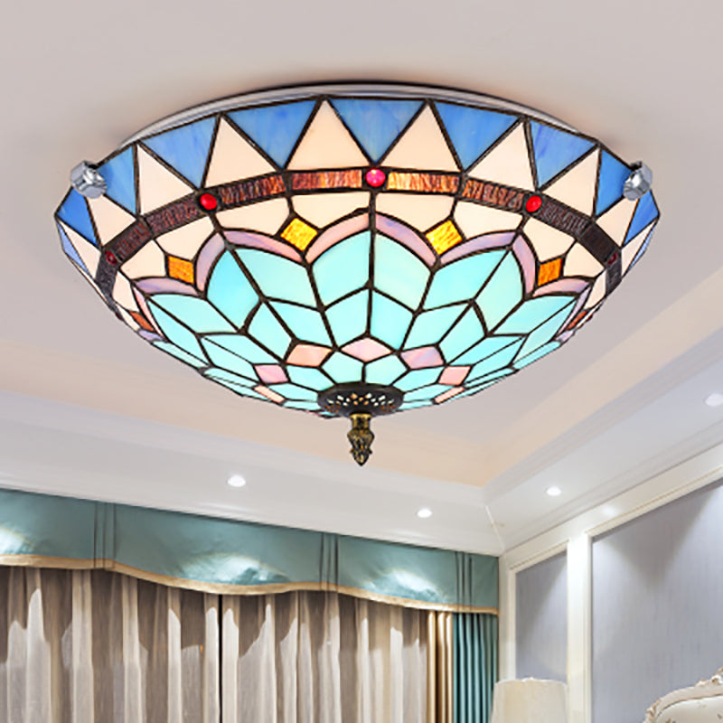 Baroque Style Blue Glass Flush Mount Ceiling Light With 12 And 19.5 Width - Ideal For Living Room /