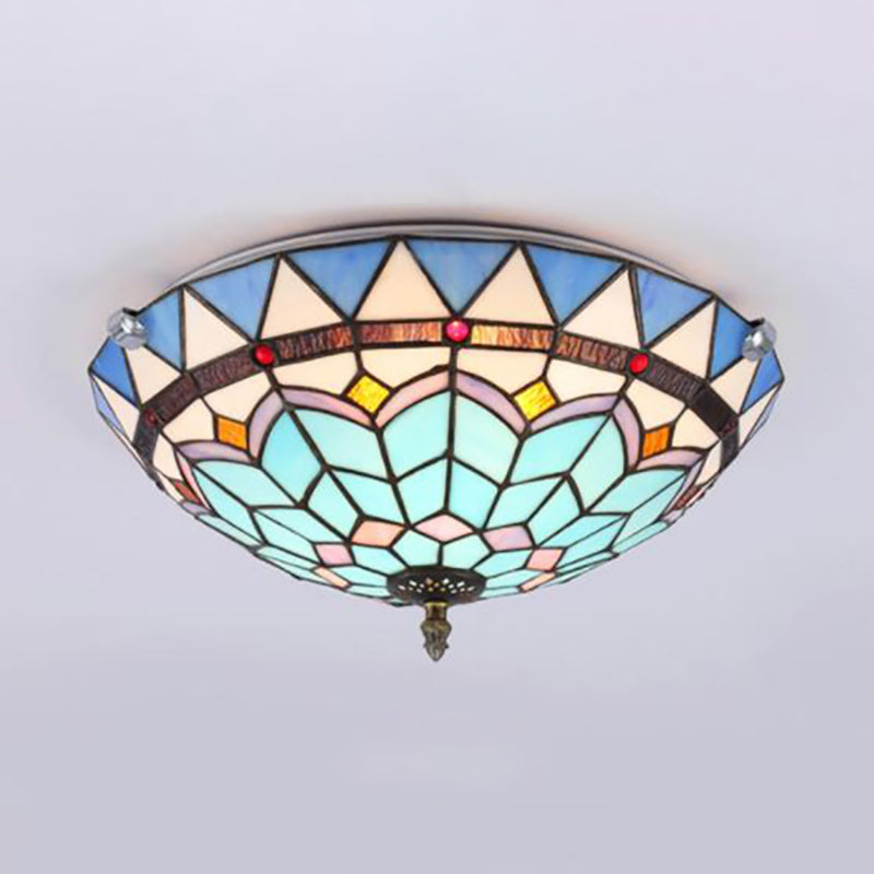Baroque Style Blue Glass Flush Mount Ceiling Light With 12 And 19.5 Width - Ideal For Living Room