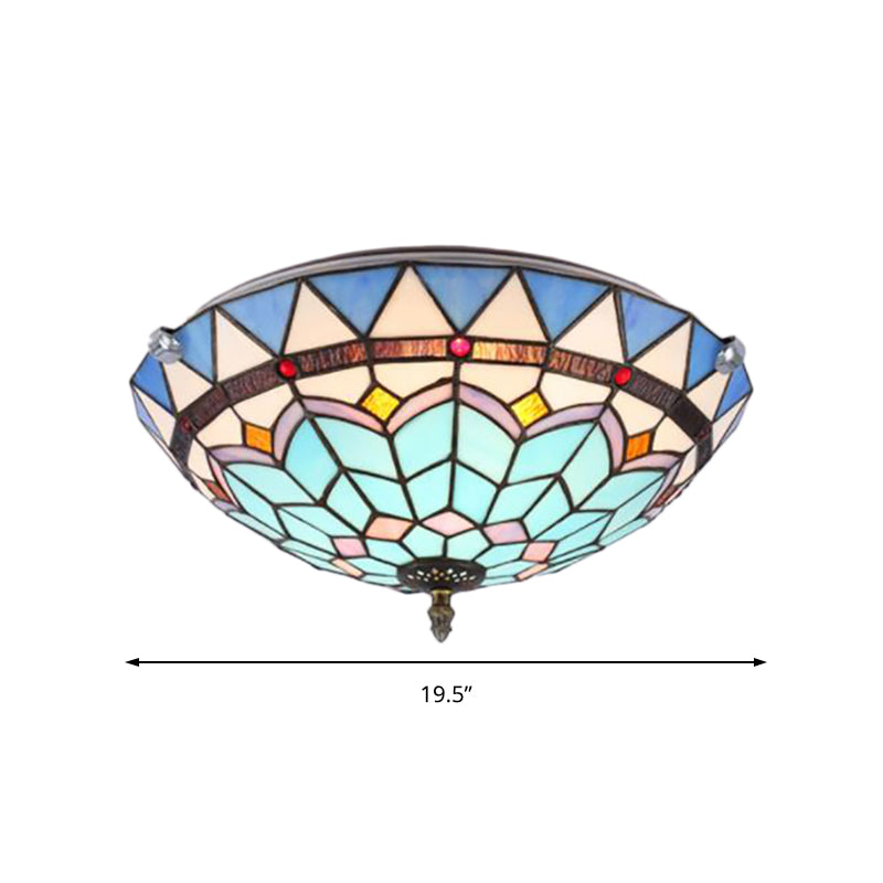 Baroque Style Blue Glass Flush Mount Ceiling Light With 12’ And 19.5’ Width - Ideal For Living Room