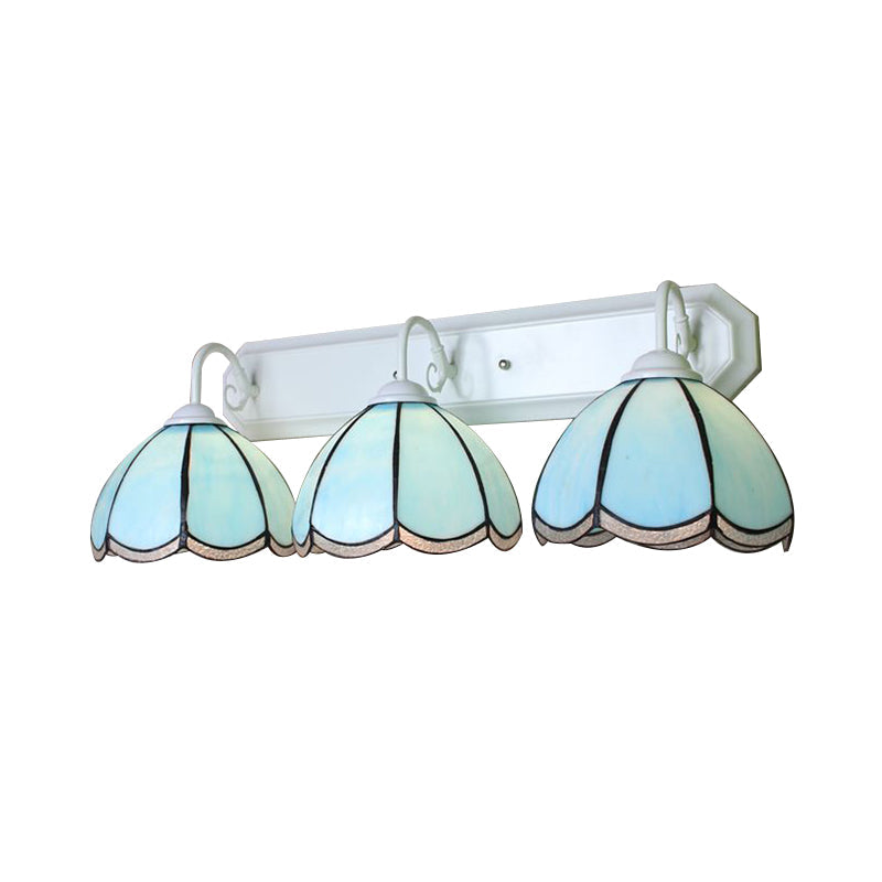 Tiffany Blue Glass Wall Sconce Light With Linear Backplate