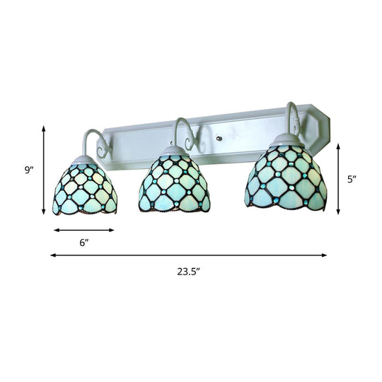 Tiffany Blue Glass Dome Wall Sconce With 3 Heads And Linear Backplate - Mountable Light Fixture