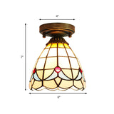 Stained Glass Mini Flush Ceiling Light With Magnolia Pattern - Ideal For Bedroom Lighting