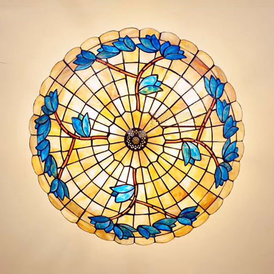 Vintage Stained Glass Ceiling Light Fixture - 4 - Light Semi Flush Mount For Dining Room Tulip
