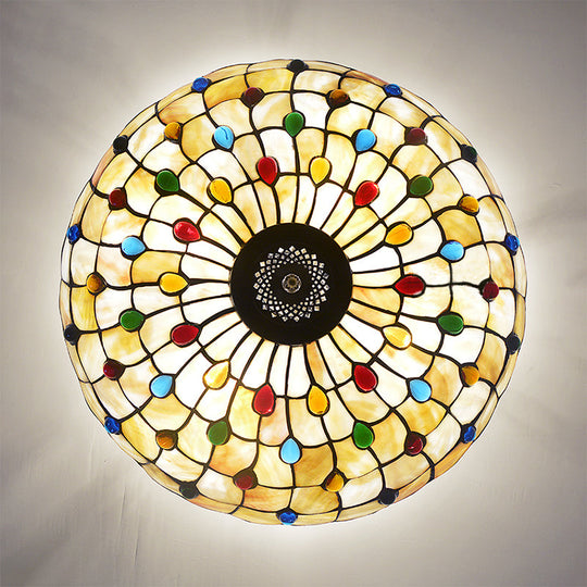 Vintage Stained Glass Ceiling Light With 4 Jewel Heads In Beige
