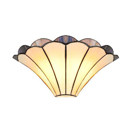 Traditional Scalloped Wall Sconce With 2 Stained Glass Lights And Flared Shade