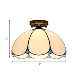 Scalloped Vintage Stained Glass Flush Mount Light - 1 In White/Beige/Blue Perfect For Living Room