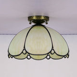 Scalloped Vintage Stained Glass Flush Mount Light - 1 In White/Beige/Blue Perfect For Living Room