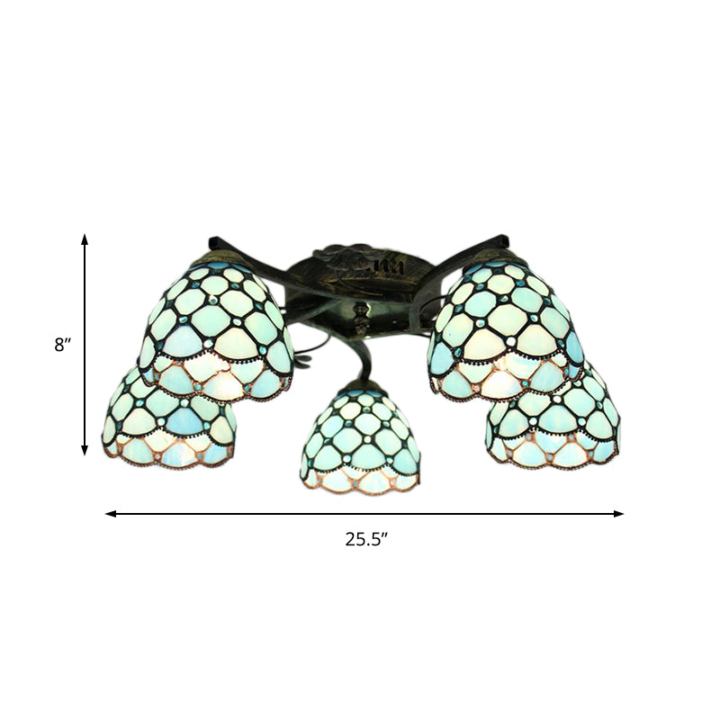 Tiffany Dome Fish Scale Stained Glass Semi Flushmount Light Fixture (5 Lights) - Ideal For Bedrooms