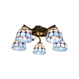 5-Light Tiffany Style Dome Semi Flush Mount Light In White/Clear