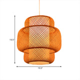 Lantern-Shaped Hanging Light With Cross-Woven Asian Bamboo Design - 18/19.5 W 1 Suspension Lamp For