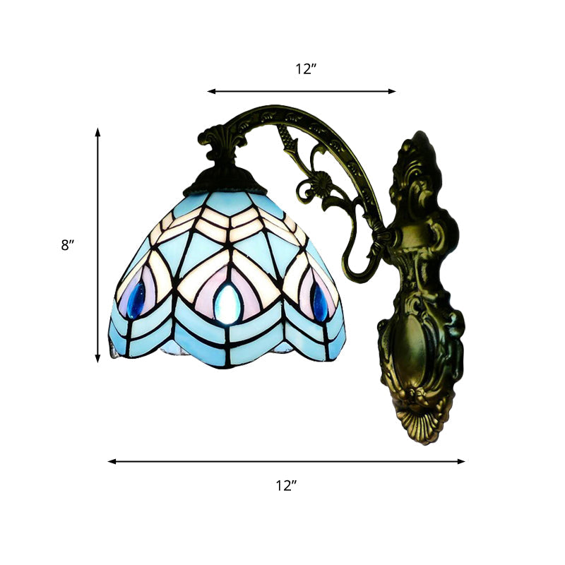 Tiffany-Style Peacock Wall Sconce With Stained Glass For Bedroom Lighting