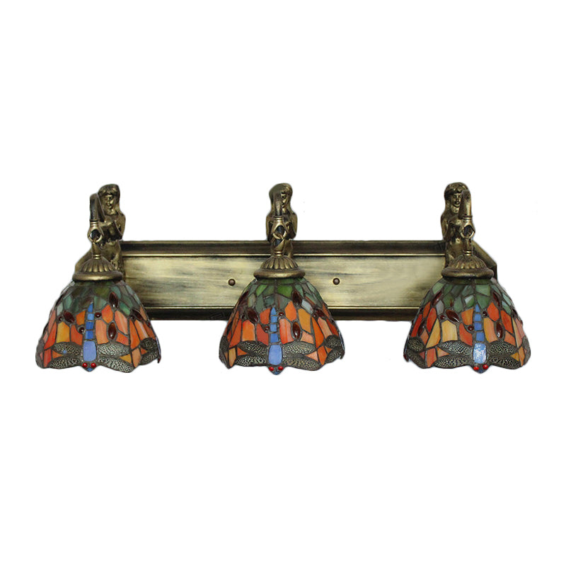 Baroque Dragonfly Wall Light Fixture: Orange/Blue Stained Glass Sconce Lighting