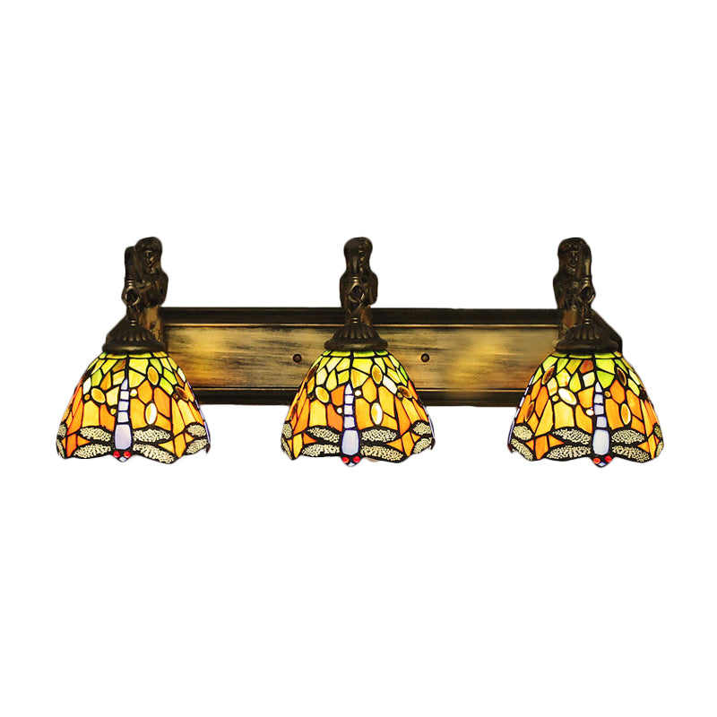 Baroque Dragonfly Wall Light Fixture: Orange/Blue Stained Glass Sconce Lighting
