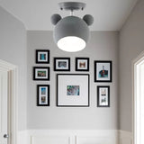 Rotating Bear Head Ceiling Lamp - Stylish Macaron Loft Metal Light For Balconies Grey