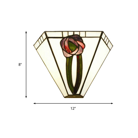 Sleek Craftsman Geometric Wall Lamp With Stained Glass 1 Head Mount Light And Elegant Flower