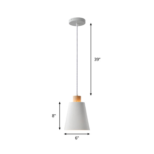 Modern Bucket Shade Pendant Lamp - Metallic White Finish Hanging Light For Hallway With Canopy