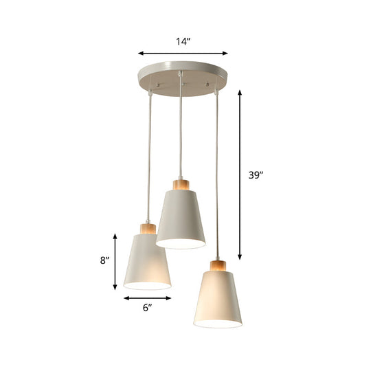 Modern Bucket Shade Pendant Lamp - Metallic White Finish Hanging Light For Hallway With Canopy