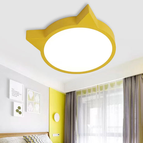 Stylish Kitten Macaron Ceiling Light - Acrylic Candy Colored Flush Mount For Kids Bedroom Yellow /