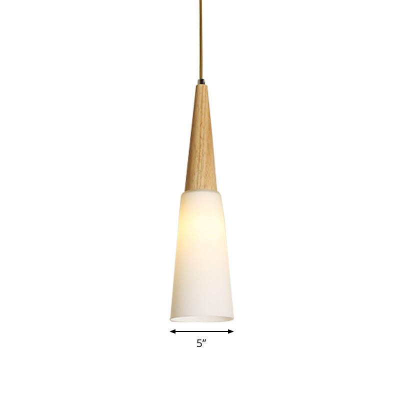 Opal Glass Slim Cone Pendant Light In White - Simple Style For Corridors