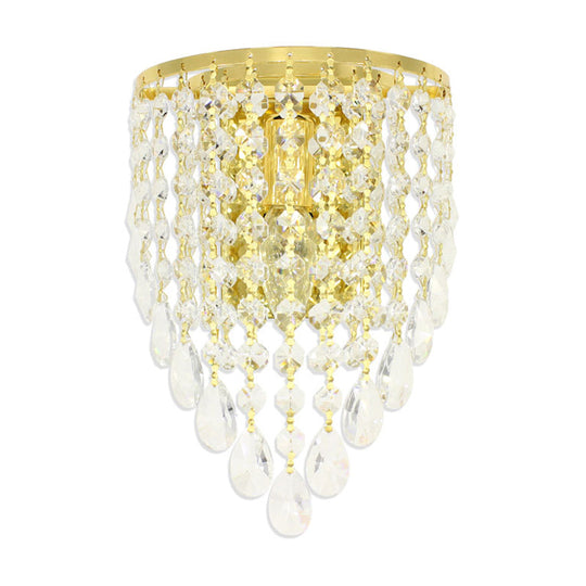 Vintage Metal Tapered Wall Mount Light Sconce With Clear Crystal Draping - 10/15 W 1 Bulb Elegant