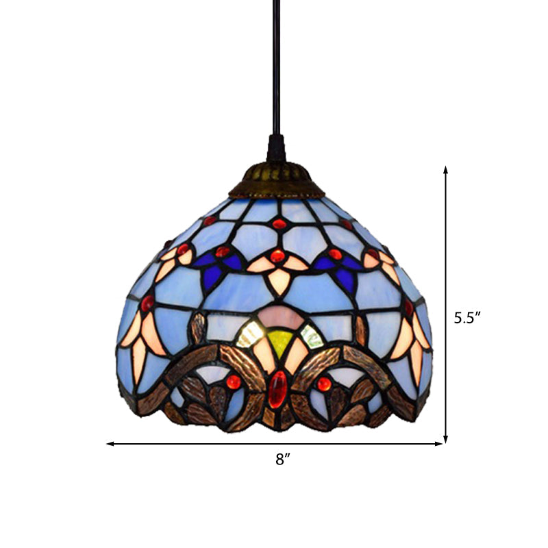 Baroque Style Stained Glass Pendant Light - Blue Dining Room