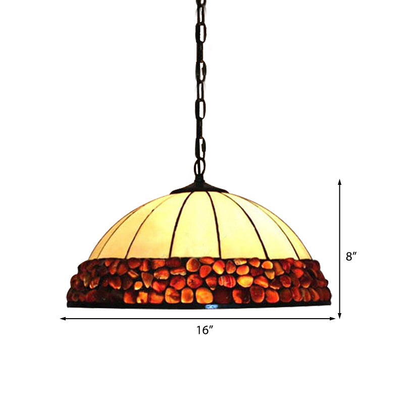 Tiffany Hand Rolled Art Glass Dome Hanging Lamp: Dark Red 3-Light Fixture