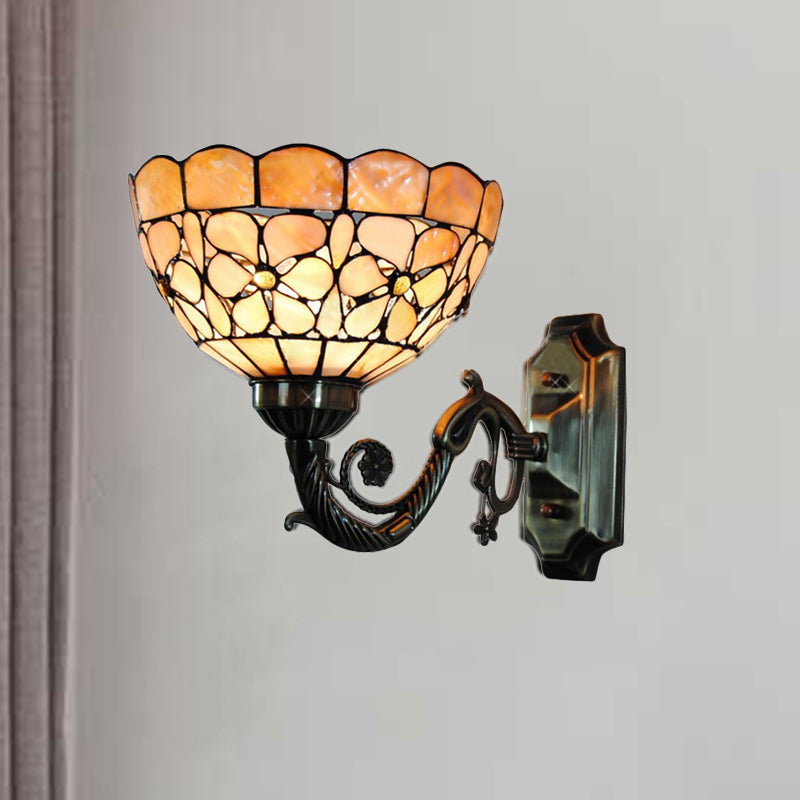 Tiffany Orange Shell Wall Sconce With Curved Arm And Bowl Shade