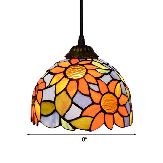 Tiffany-Style Orange-Blue Stained Glass Pendant Light