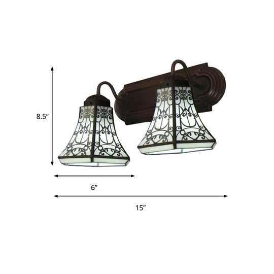 Baroque Style Wall Mounted Sconce Lighting With 2 Flared White Glass Shades For Bedroom