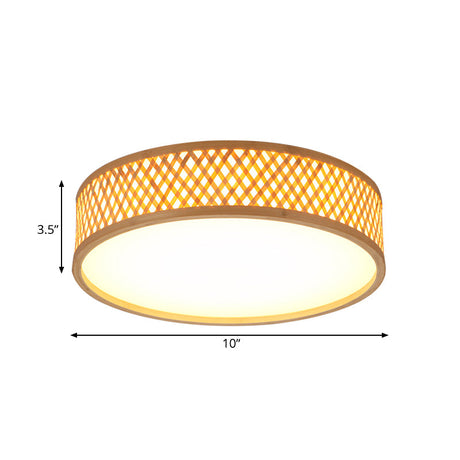 Stylish Asian Flushmount Light With Bamboo Drum Shade: Led Indoor Ceiling Lamp In Beige Warm/White