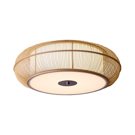 Asian Style Round Bamboo Shade Ceiling Light - 3/4 Lights Black/Wood Fixture For Bedroom 18’/22’ Dia