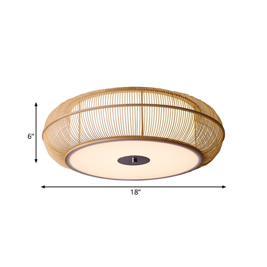 Asian Style Round Bamboo Shade Ceiling Light - 3/4 Lights Black/Wood Fixture For Bedroom 18’/22’ Dia