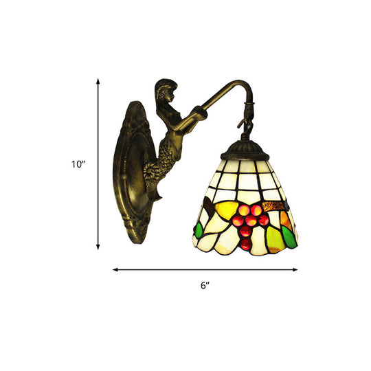 Mermaid Wall Sconce With Fruit Pattern Stained Glass- 1-Light Mini Mount
