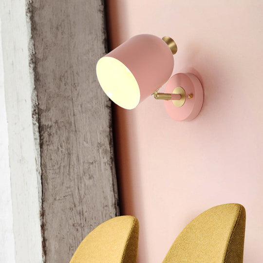 Nordic Stylish Sconce Light: Cup Shade Dining Room Wall Lamp With Macaron Color - Metal 1 Bulb