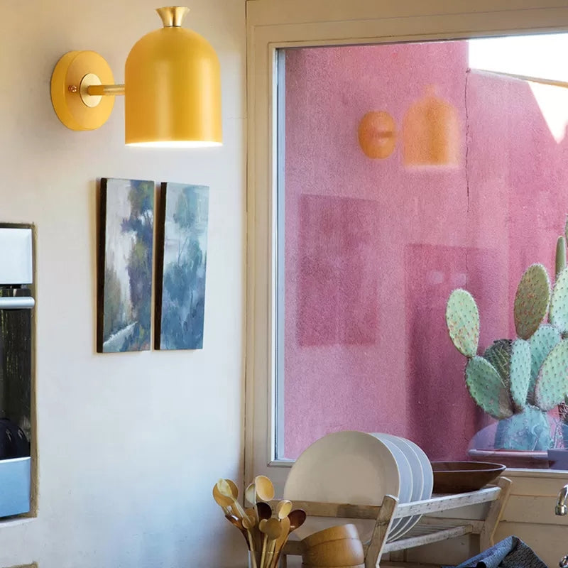Nordic Stylish Sconce Light: Cup Shade Dining Room Wall Lamp With Macaron Color - Metal 1 Bulb