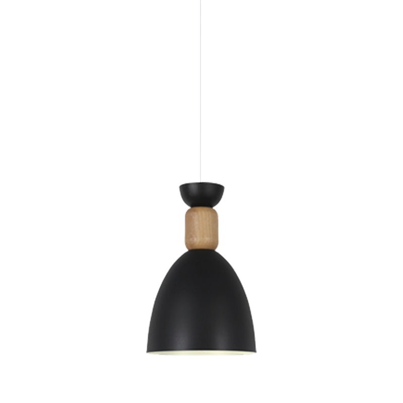 Dining Room Metal-Wood Domed Suspension Light: Macaron Hanging Light Fixture Green