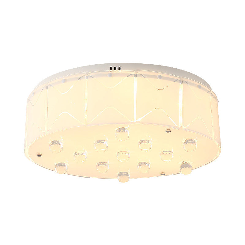 Contemporary Crystal Drum Flush Mount Light With Led Multi-Lights - White Ceiling Lamp Fixture