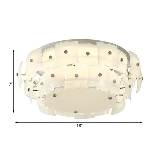 Modern 2 - Tier White Glass Drum Flush Mount Ceiling Light Fixture For Living Room
