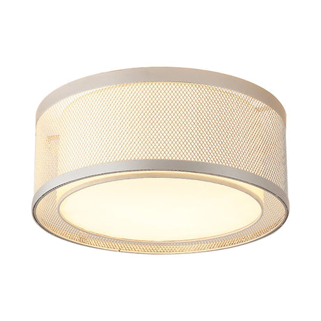 Contemporary 4-Light Silver Metal Drum Flush Mount Ceiling Lamp With Frosted Diffuser