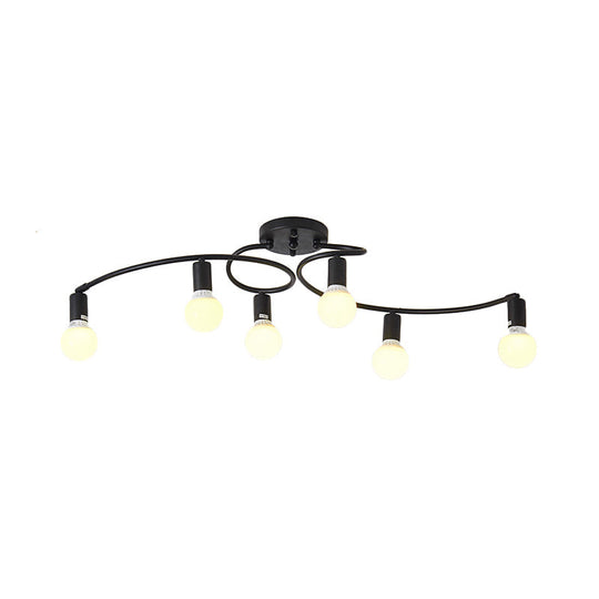 Contemporary 6 - Light Semi Flush Light Fixture With Curved Arm And Opal Glass Shade
